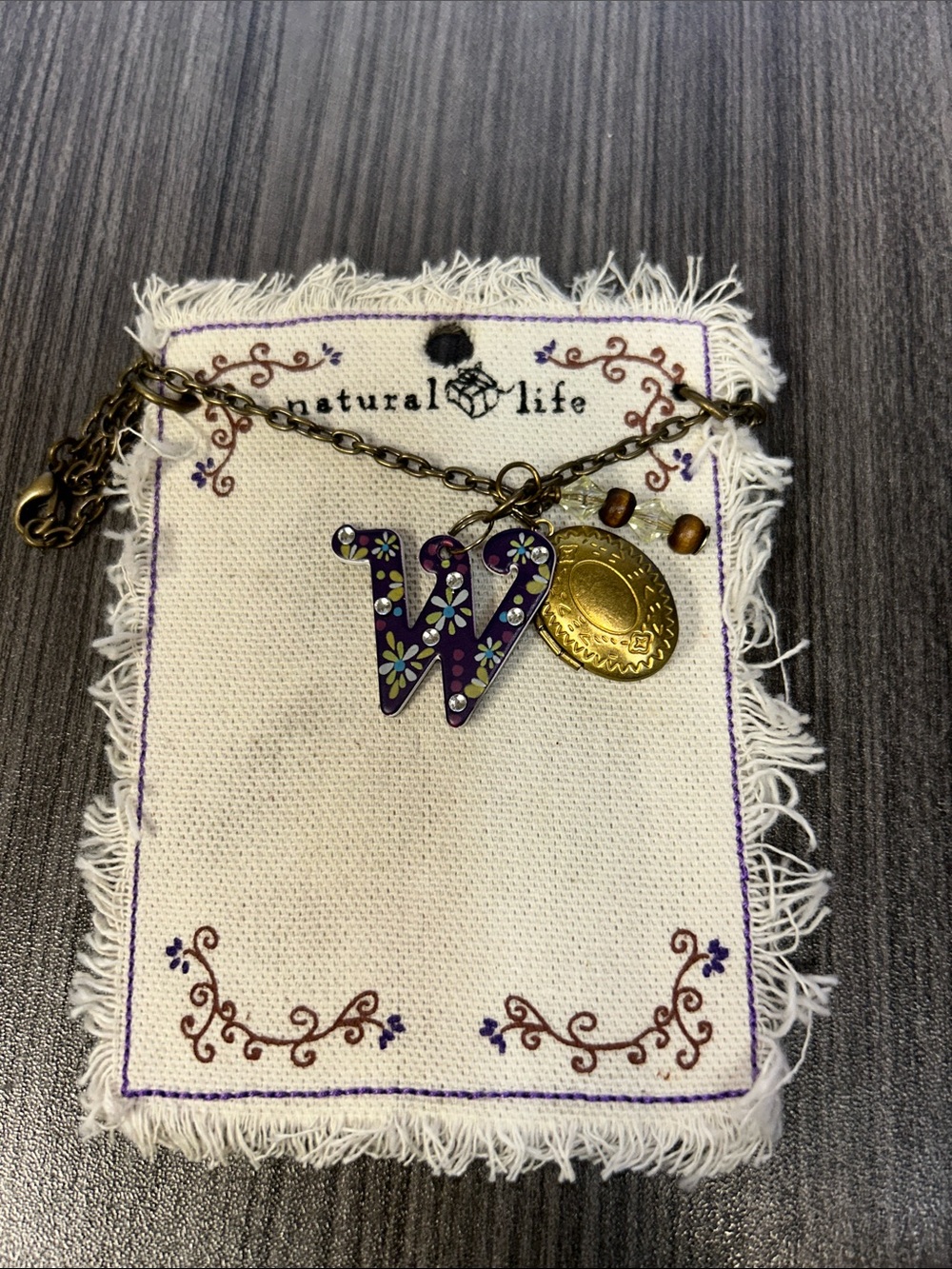 NATURAL LIFE Purple Floral 'W' Pendant Necklace with Gold Coin Charm